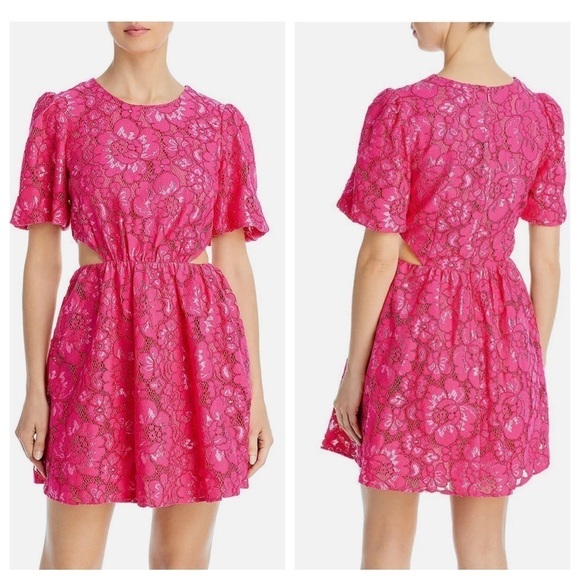 Wayf magenta pink lace cutout mini dress medium - Picture 1 of 7